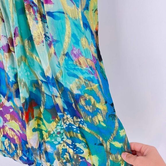 Y2K Cache Gold Metallic Strapless Mini Dress Blue Silk Sz 0 XS Coquette Shimmer - Picture 5 of 9